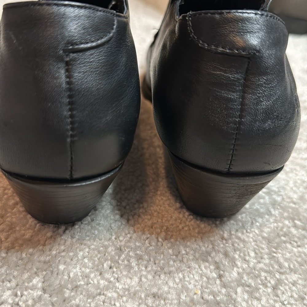 Black Leather Durango Heeled Ankle Cowboy Boots Moto Stitching Pointed Toe Sz 8 - Picture 4 of 12